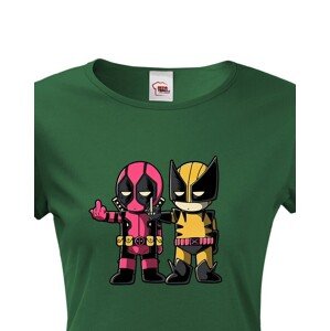 Dámské tričko Flip fiction - Deadpool a Wolverine. Skvělé jako dárek pro milovníky Marvelu