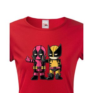 Dámské tričko Flip fiction - Deadpool a Wolverine. Skvělé jako dárek pro milovníky Marvelu