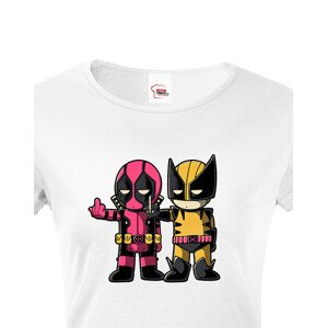 Dámské tričko Flip fiction - Deadpool a Wolverine. Skvělé jako dárek pro milovníky Marvelu