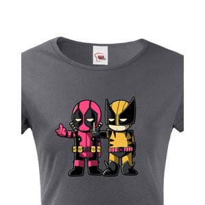 Dámské tričko Flip fiction - Deadpool a Wolverine. Skvělé jako dárek pro milovníky Marvelu