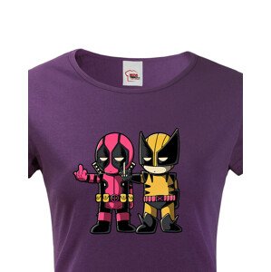 Dámské tričko Flip fiction - Deadpool a Wolverine. Skvělé jako dárek pro milovníky Marvelu