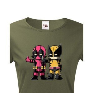 Dámské tričko Flip fiction - Deadpool a Wolverine. Skvělé jako dárek pro milovníky Marvelu