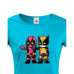 Dámské tričko Flip fiction - Deadpool a Wolverine. Skvělé jako dárek pro milovníky Marvelu