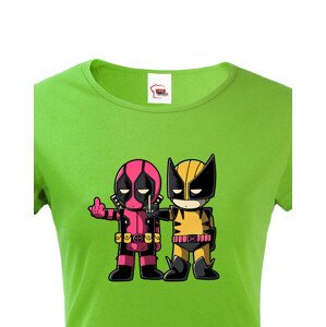 Dámské tričko Flip fiction - Deadpool a Wolverine. Skvělé jako dárek pro milovníky Marvelu
