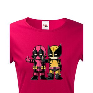 Dámské tričko Flip fiction - Deadpool a Wolverine. Skvělé jako dárek pro milovníky Marvelu