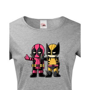 Dámské tričko Flip fiction - Deadpool a Wolverine. Skvělé jako dárek pro milovníky Marvelu