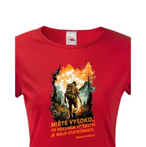 Dámské triko s citátem horolezce Edmunda Hillaryho - Miřte vysoko